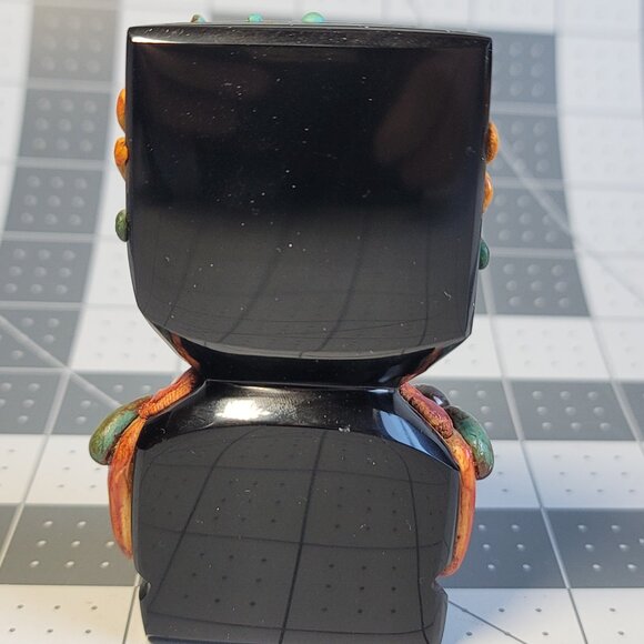 Carved Black Onyx Mexican Aztec Tribal Figurine Applied Decoration And Stones 4" - Picture 3 of 6